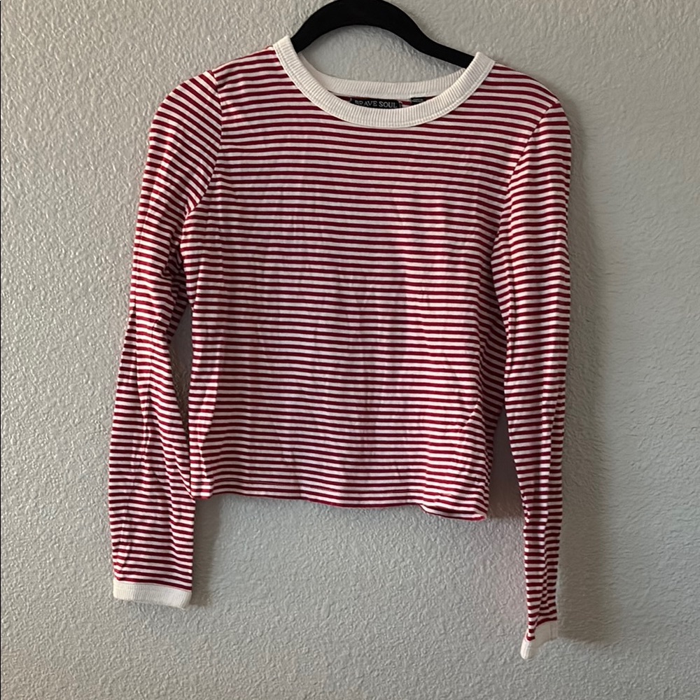 Red and White Striped Long Sleeve Top